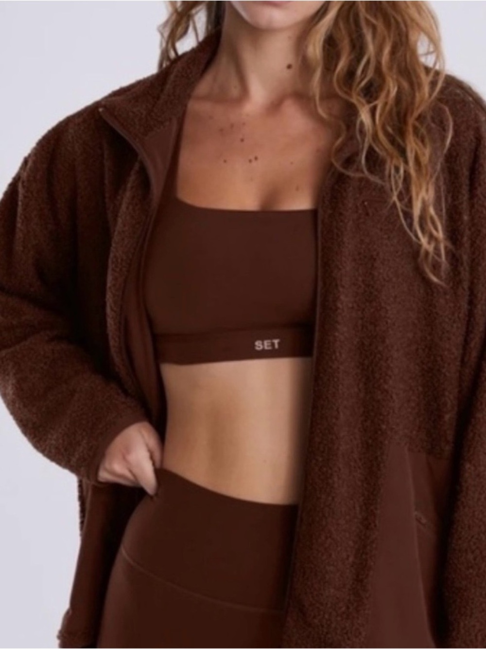 Set Active Fleece Boyfriend Jacket in Coco Brown Size - Medium